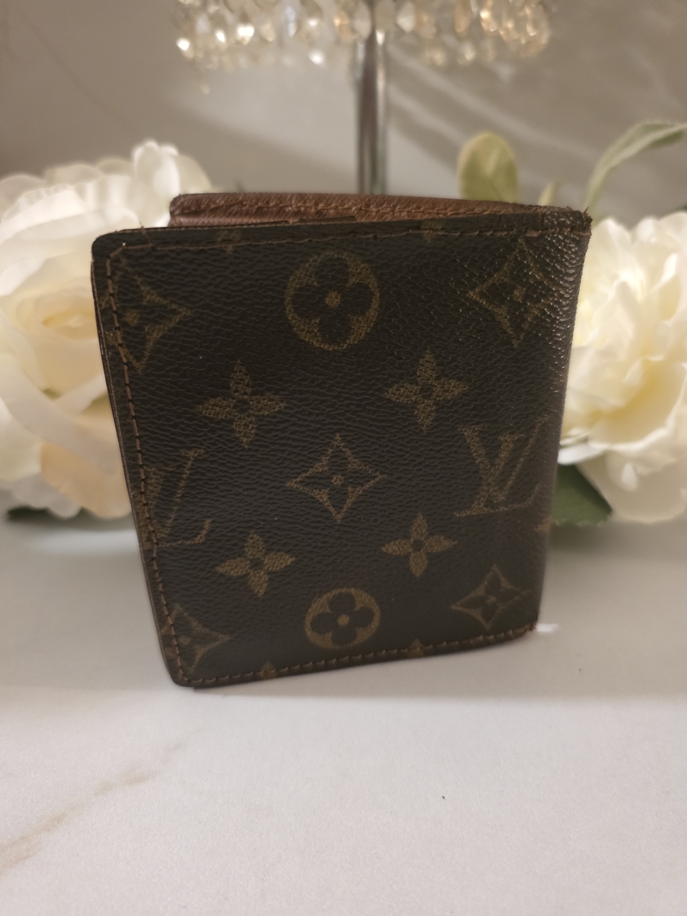 Louis Vuitton Brown Monogram Canvas Bifold Wallet with Tan Trim